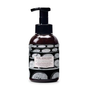 Michel Design Works Foaming Hand Soap 16.9oz, Bourbon &amp; Amber Scent and Design, Shea Butter and Aloe Vera Blend, Beautiful Container with Pump