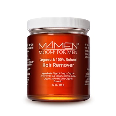 MOOM Organic Hair Removal Sugar Wax for Men with Aloe Vera &amp; Chamomile &ndash; Soft Wax for Sensitive Skin &amp; Men Hair - Perfect for Back, Chest, Eyebrow &amp; Body - 12 oz Jar (Strips &amp; Sticks NOT Included)