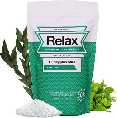 Relax Spa &amp; Bath, Epsom Salt Aromatherapy Bath Salts, Dead Sea Salt for Soaking, Hot Tub Spa Bath Soak, Bath Crystals with Magnesium, Vitamins &amp; Minerals, Eucalyptus Mint Scent