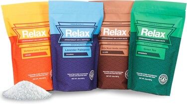 Relax Spa &amp; Bath, Epsom Salt Aromatherapy Bath Salts, Epsom Salt Bath Soak, Dead Sea Salt for Soaking, Hot Tub Spa Aromatherapy, Bath Crystals with Vitamins &amp; Minerals, 4 Pack, Escape Therapy