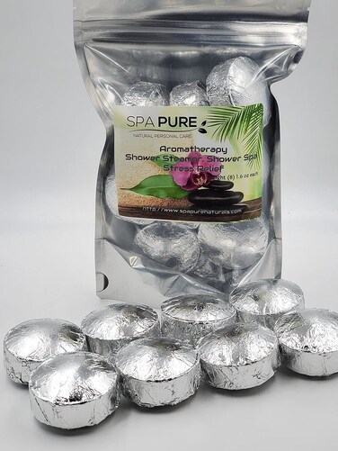 Spa Pure Stress Relief Aromatherapy: Shower Bombs/Tablets 100% Natural/Organic Essential Oils - Transform Your Shower - Transform Your Mood (8 Count) Pack of 1