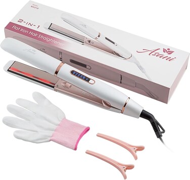 Asani 2-in-1 Flat Iron Hair Straightener and Curler - Negative Ion Technology, Anti-Frizz Ceramic Coating, 5 Heat Settings - Fast Heating Styling Tool for Versatile Looks - Portable