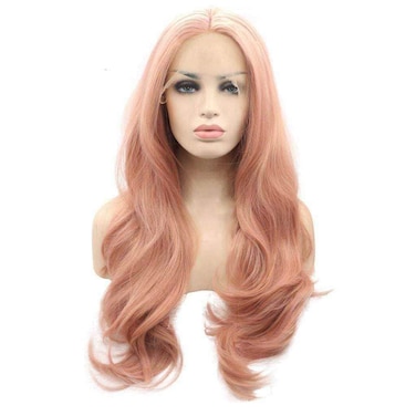 xiweiya Mixed Pastel Pink Lace Front Wigs Long Wavy Peach Pink Mermaid Synthetic Lace Front Wig Golden Pink 13 * 3 Lace Wigs Heat Resistant Fiber Wig 150% Density Hair For Women 24inch