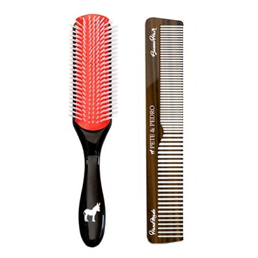 Pete &amp; Pedro Premium Cushion Men&rsquo;s Styling Hairbrush &amp; Classic Comb Set   9-Row 8&rdquo; Brush &amp; 7&rdquo; Retro Hair Comb   Great for Detangling Curly, Straight, Thin &amp; Thick Hair Styles   As Seen On Shark Tank