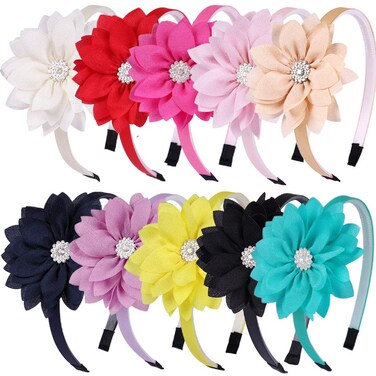 WANYU 10 Pcs Flower Bow Headbands For Girls,Toddler Headbands Chiffon Floral Kids Hair Bands Sparkle Cute 3.5 inch Bow Headpiece-Diademas Para Ni&ntilde;as1