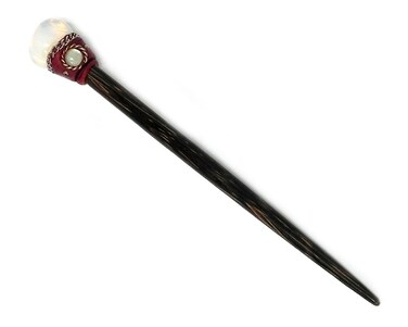 Natural Tumbled Healing Gemstone Crystal Chonta Wooden Hair Stick Long Pin for Buns Womens Fashion Handmade Gifts Boho Reiki Accessories (White Opalite)