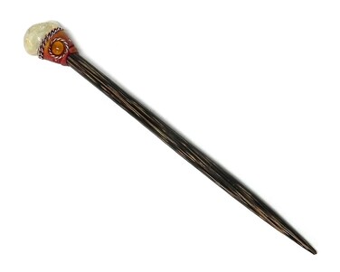 Natural Tumbled Healing Gemstone Crystal Chonta Wooden Hair Stick Long Pin for Buns Womens Fashion Handmade Gifts Boho Reiki Accessories (Yellow Citrine)
