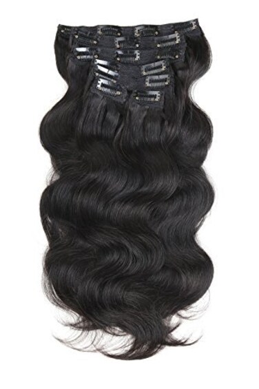 Prime Long 28 Inch Brazilian Wavy Clip in Hair Extension Human Hair Body Wave Clip in Hair Extensions Human Hair Full Head Brazilian Virgin Hair Double Weft 7Peices/set (200g 28", Natural Black)