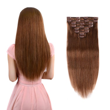 12" Remy Clip in Hair Extensions Human Hair Light Brown for Women Beauty - Short Silky Straight 8pcs 20clips Real Hair Extensions Clip In Human Hair (12 inch 82g #6 Light Brown)