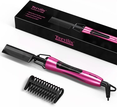 Hot Comb Electric by Terviiix, Pressing Combs for Natural Black Hair, Wigs &amp; Beard, Anti-Scald Straightening Comb with Keratin &amp; Argan Oil Infused Teeth, Temperatures Adjustable, 60 Min Auto Shut Off