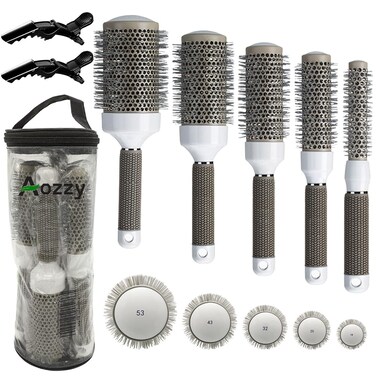 Round Brush Set for Blow Drying Curling, Professional Ceramic Ion Thermal Barrel Brush Leaves Hair Shiny Heat Styling Brush 5 Different Sizes Works Very Well with The Blow Dryer