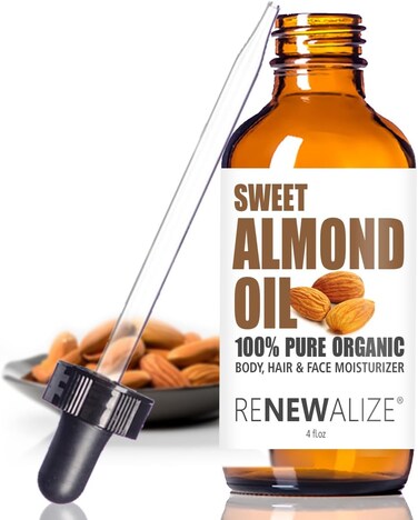 Organic Sweet Almond Oil MOISTURIZER - in 4 oz Glass Bottle with Dropper   Unrefined Cold Pressed Skincare Lotion   Essential Natural Personal Massage Oils for The Skin and Body