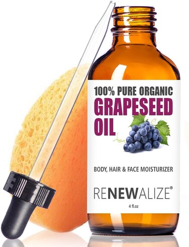 ORGANIC GRAPESEED OIL Anti-Aging Moisturizer - Facial Cleanser in 4 oz Glass Bottle   Unrefined, Cold Pressed Grape Seed Oil   Essential to Reduce Skin Wrinkles and Stretch Marks