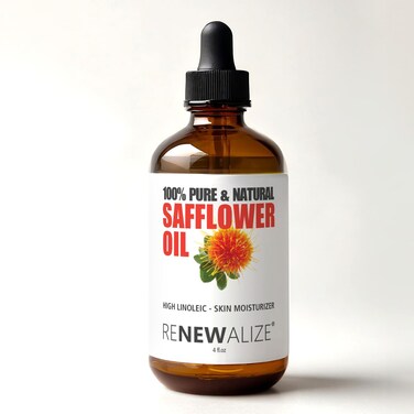 SAFFLOWER SEED OIL FACE MOISTURIZER - 4 oz. Dark Glass Bottle with Dropper   High linoleic facial serum regimen for acne and oily skin   Best all natural breakout skincare treatment for men and women