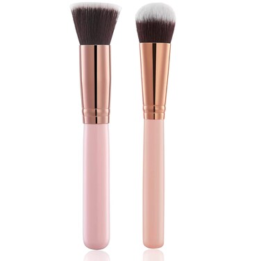 2pcs Face Self Tanning Brush Kabuki Brush for Self Tan Sunless Tanning, Self Tanner brush Applicator, Flat Top Brush Face and Blending Brush, Easy Self Tan Applicator for Face (pink)