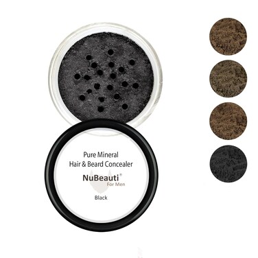 Men&rsquo;s Beard, Mustache &amp; Hair Root Touch Up Powder &ndash; Bald Spot Cover Powder &ndash; No Fragrance, Talc or Parabens &ndash; Hair Cover Hairline Powder by NuBeauti (Black, Without Brush)