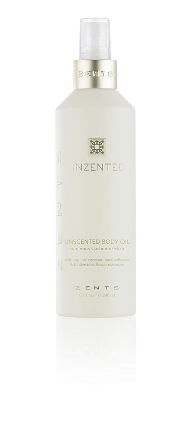 Zents Luminous Cashmere Body Oil (Fragrance-Free)   Moisturizing Body Oil with Vitamin E &amp; Organic Coconut Oil   Softens &amp; Smooths Skin   8 fl oz