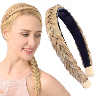 DIGUAN Headband Synthetic Hair Plaited Headband Braid Braided With Teeth Hair Band Accessories for Women Girl Width 1 Inch (Sandy Blonde)
