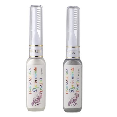 Temporary Hair Color Mascara Washable Hair Dye Stick Non-toxic Instant Hair Chalk Dye for Girls Women (White+Silver gray)