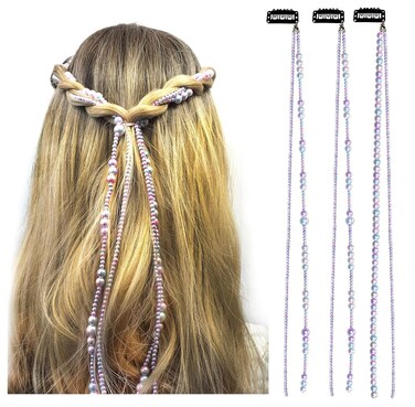 YunZh Faux Pearl beads strands Hair Clip In Hair Braiding clips Long Hair Extension Hair Chain DIY Accessories Fashion Hair Band Hair Accessories for Women Girls (purple)