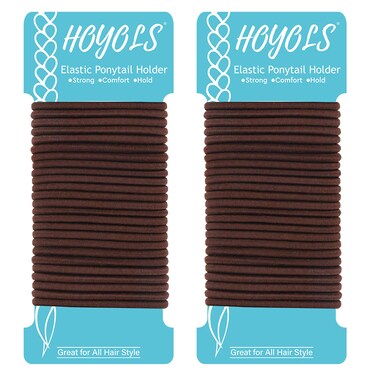 HOYOLS Ponytail Holders Hair Ties, No Metal Braided Bands Elastic Thick Tie for Women Thick Fine Curly Hair 50 Count 4mm 1/8 Inch Brown (Sparkling Amber)