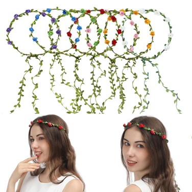 7 Pack Paper Flower Crown Floral Headband Wreath Garland Bohemian Style Wedding Bride Bridal Headwear Party Festivals Hair Accessories Mixed Color (Without Rope)