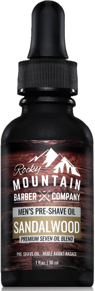 Pre-Shave Oil &ndash; with Sandalwood Essential Oil, Jojoba Oil and Argan Oil - Seven Oil Blend for a Smooth Shave by Rocky Mountain Barber Company &ndash; 1 floz