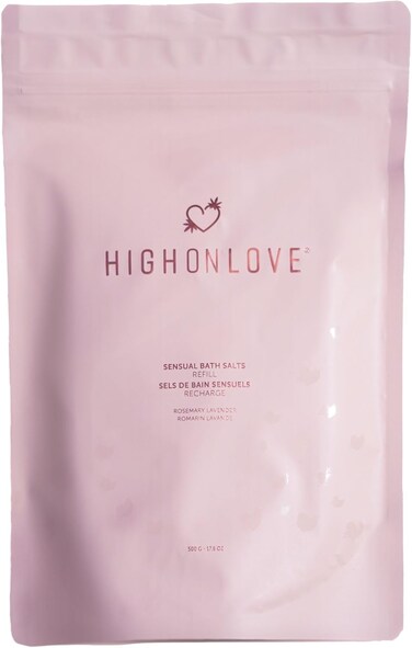 HighOnLove Bath Salts Refill, Spa Bath Crystals, Aromatherapy Bath Salts, Relaxing Bath Gifts for Women, Pink &amp; Epsom Salt Blend (Rosemary Lavender)
