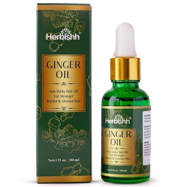 Herbishh Ginger Hair Oil - Fast Thickening and Regrowth Serum for Dense Hair - Best Compact 30ml Care Product for Women &amp; Men