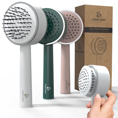 Self Cleaning Hair Brush For Women, Men, Boys And Girls   Built-In Anti Static Hair Brush Cleaner Tool   Prevent Excess Hair Buildup With The Press Of A Button (White)
