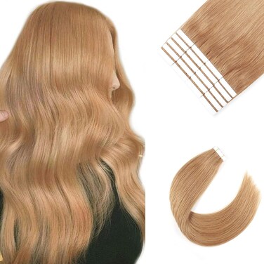 Sixstarhair Strawberry Blonde Tape in Hair Extensions 20 Pieces Remy Human Hair Extensions Double Side Tape Attached Invisible Hair Extensions [Color 27 Strawberry Blonde 18inch]