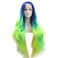 Sylvia 24 Inch Long Nature Straight Blue Green Yellow Nature Wave Synthetic Lace Front Wigs with Blue Roots 180% Density Half Hand Tied Multi Color Rainbow Wigs Heat Resistant Fiber Hair Wig for Women