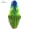 Sylvia 24 Inch Long Nature Straight Blue Green Yellow Nature Wave Synthetic Lace Front Wigs with Blue Roots 180% Density Half Hand Tied Multi Color Rainbow Wigs Heat Resistant Fiber Hair Wig for Women