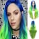 Sylvia 24 Inch Long Nature Straight Blue Green Yellow Nature Wave Synthetic Lace Front Wigs with Blue Roots 180% Density Half Hand Tied Multi Color Rainbow Wigs Heat Resistant Fiber Hair Wig for Women