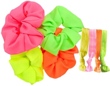 Neon Scrunchies with Hair Ties 80s, Neon Hair Accessories, Scrunchy Elastic Hairbands Bracelette Ponytail Scrunchies for 80s Party, Womens Accessories Bright Yellow, Orange, Green, Pink Scrunchie