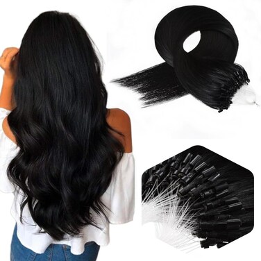 Micro Link Hair Extensions Human Hair Remy Virgin Micro Ring Human Hair Extension 0.5g/Strand 50g Natural Microloop Extensions 100Strands (14 Inch, #1 Jet Black)