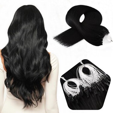 Micro Loop Hair Extensions Remy Hair 1g/Strand Micro Link Human Hair Extensions 50g Real Hair Extensions Human Hair Natural Straight Jet Black (14 Inch, 1 Jet Black)
