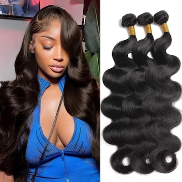 Body Wave Human Hair Bundles 14 16 18 Inch 3 Bundles Human Hair 10A Grade 100% Unprocessed Brazilian Virgin Hair Body Wave 3 Bundles Human Hair Extensions for Black Women Natural Color