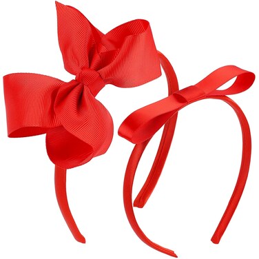 2PCS Bow Headbands Set for Girls Big Knotted Headbands Grosgrain Ribbon Hair Bows Cute Hair Hoop Top Knot Turban Hair Headband for Girls Teens Party Cosplay Decoration Hair Accessories