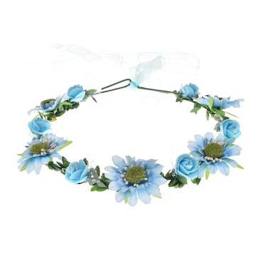Women Flower Headband Bridal Floral Crown Wreath Girls BOHO Garland Halo(Daisy Blue)