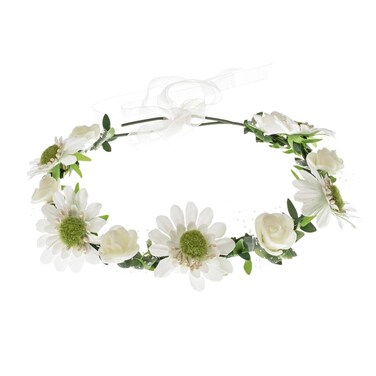 Women Flower Headband Bridal Floral Crown Wreath Girls BOHO Garland Halo(Daisy White)