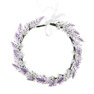 Lavender Headband Bridal Woodland Garland Flower Hair Wreath Wedding Accessories BOHO Crown Beach Girls Headpiece (White)