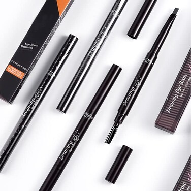 Eyebrow Pencil, Waterproof Eyebrow Makeup with Soft Spoolie Brush, Long Lasting UltraFine Triangle Shaped Pencil, Creates Perfect Natural Eyebrows (Deep Brown)