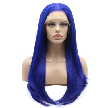 Lushy Hair Lace Front Synthetic Wig Straight Long 24inch Blue Wig Heat Resistant Heavy Density Realistic Wigs