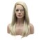 Lushy Medium Length Straight Brown Root Blonde Ombre Wig Half Hand Tied Heat Friendly Synthetic Lace Front Wig
