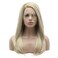 Lushy Medium Length Straight Brown Root Blonde Ombre Wig Half Hand Tied Heat Friendly Synthetic Lace Front Wig