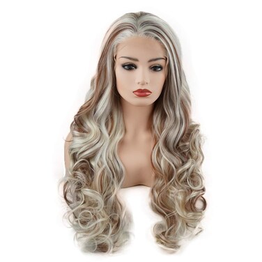 Hair Wavy Long 26inch White and Blonde and Auburn Mix Heavy Density Heat Resistant Realistic Synthetic Lace Front Wigs