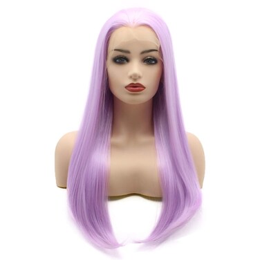 Hair Straight Long 24inch Light Purple Heavy Density Realistic Synthetic Lace Front Wigs
