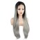 Hair Straight Super Long 28inch Dark Root Grey Ombre Heavy Density Realistic Synthetic Lace Front Wigs