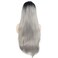 Hair Straight Super Long 28inch Dark Root Grey Ombre Heavy Density Realistic Synthetic Lace Front Wigs